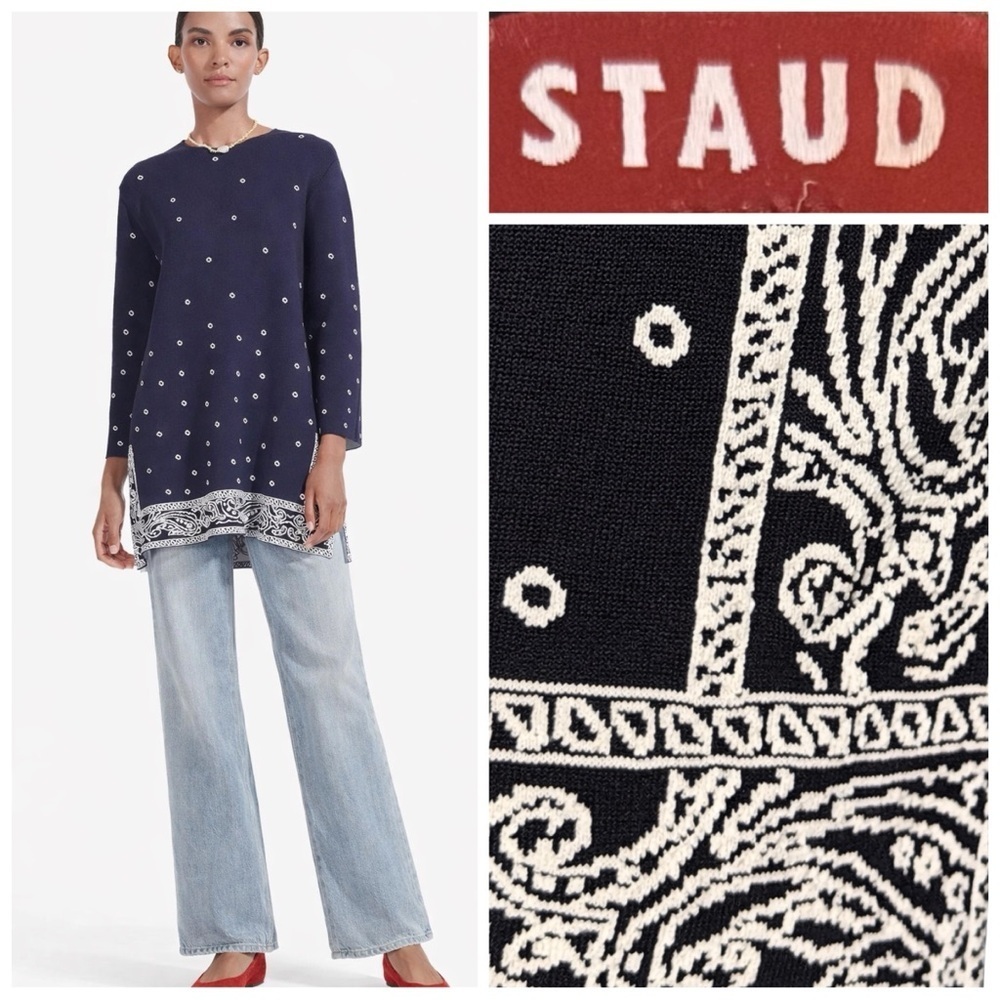 STAUD patterned knit tunic- oversized. Luxury- navy blue- M